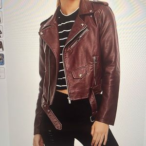 Ladies moto jacket faux leather burgundy size large